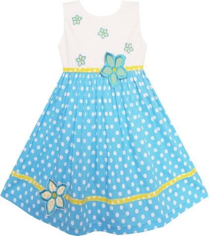 Girls Dress Dot Flower Embroidered Size 2-10 Years