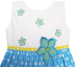 Girls Dress Dot Flower Embroidered Size 2-10 Years