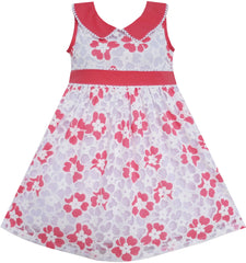 Girls Dress Turn-Down Collar Striped Blooming Rose Flower Size 2-12 Years