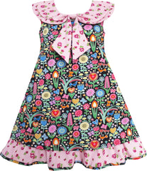 Girls Dress Turn-Down Collar Striped Blooming Rose Flower Size 2-12 Years