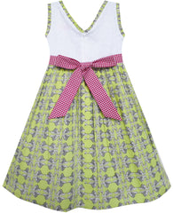 Girls Dress Turn-Down Collar Striped Blooming Rose Flower Size 2-12 Years