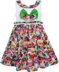 Girls Dress Turn-Down Collar Striped Blooming Rose Flower Size 2-12 Years