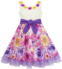 Girls Dress Striped Rose Print Tulle Size 4-14 Years