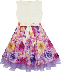 Girls Dress Striped Rose Print Tulle Size 4-14 Years