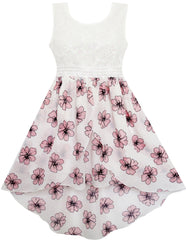 Girls Dress Turn-Down Collar Flower Chiffon Party Size 6-14 Years