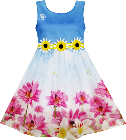 Girls Dress Striped Rose Print Tulle Size 4-14 Years