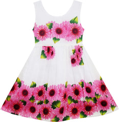 Girls Dress Dot Flower Embroidered Size 2-10 Years