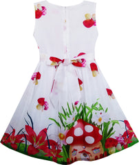 Girls Dress Rose Flower Print Butterfly Embroidery Size 4-12 Years