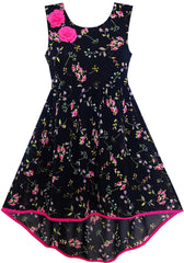 Girls Dress Turn-Down Collar Flower Chiffon Party Size 6-14 Years