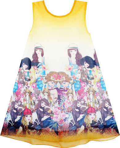 Girls Dress Tank Modern People Figure Print Size 7-14 Years