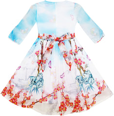 Girls Dress Butterfly Elegant Chinese Plum Flower Bamboo Size 4-10 Years