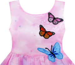 Girls Dress Rose Flower Print Butterfly Embroidery Size 4-12 Years