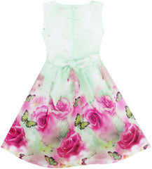 Girls Dress Rose Flower Print Butterfly Embroidery Size 4-12 Years