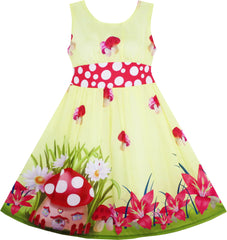 Girls Dress Rose Flower Print Butterfly Embroidery Size 4-12 Years