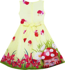 Girls Dress Rose Flower Print Butterfly Embroidery Size 4-12 Years