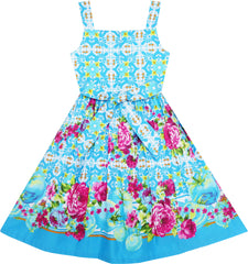 Girls Dress Water Ripple Flower Tank Vintage Dress Size 4-12 Years