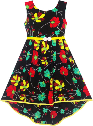 Girls Dress Turn-Down Collar Flower Chiffon Party Size 6-14 Years