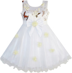 Girls Dress Tulle Bridal Lace With Flower Detailing Size 3-14 Years