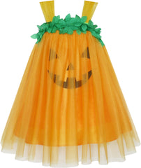 Girls Dress Pumpkin Costume Halloween Trick Treat Party Size 3-14 Years