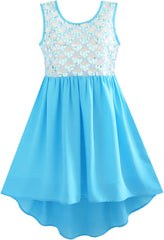 Girls Dress Turn-Down Collar Flower Chiffon Party Size 6-14 Years