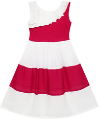 Girls Dress Pleated Collar Color Block Chiffon Size 7-16 Years