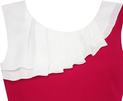 Girls Dress Pleated Collar Color Block Chiffon Size 7-16 Years