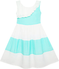 Girls Dress Pleated Collar Color Block Chiffon Size 7-16 Years