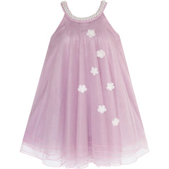 Flower Girls Dress Halter Dress Pearl Party Wedding Birthday Size 4-14 Years