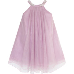 Flower Girls Dress Halter Dress Pearl Party Wedding Birthday Size 4-14 Years