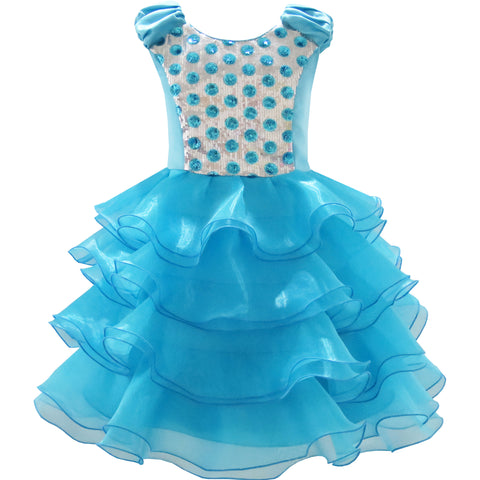 Girls Dress Ruffles Tulle Tiered Dress Sequin Party Birthday Princess Size 4-12 Years