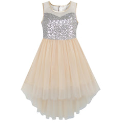 Flower Girl Dress Champagne Sequin Hi-low Wedding Bridesmaid Size 4-14 Years