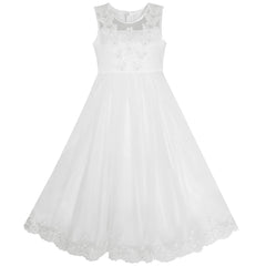 Flower Girls Dress Lace Hem Wedding First Communion Size 6-14 Years