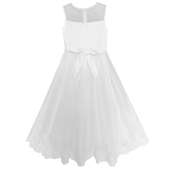 Flower Girls Dress Lace Hem Wedding First Communion Size 6-14 Years