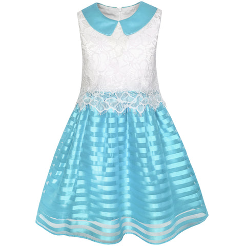 Girls Dress Lace Stripe Collar Party Size 4-14 Years