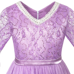 Girls Dress Peacock Illusion Shoulder Bell Sleeve Size 4-14 Years