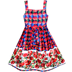 Girls Dress Water Ripple Flower Tank Vintage Dress Size 4-12 Years