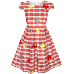 Girls Dress Turn-Down Collar Striped Blooming Rose Flower Size 2-12 Years