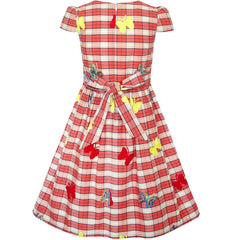 Girls Dress Turn-Down Collar Striped Blooming Rose Flower Size 2-12 Years