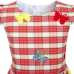 Girls Dress Turn-Down Collar Striped Blooming Rose Flower Size 2-12 Years