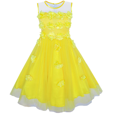 Girls Dress Dimensional Flower Birthday Wedding Dress Size 5-12 Years