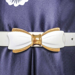 Girls Dress Navy Flower Belt Vintage Party Size 4-14 Years