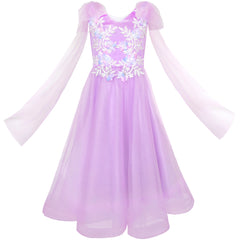 Girls Dress Peacock Illusion Shoulder Bell Sleeve Size 4-14 Years