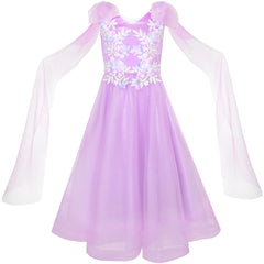 Girls Dress Peacock Illusion Shoulder Bell Sleeve Size 4-14 Years