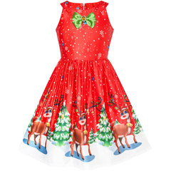 Girls Dress Christmas Eve Christmas Tree Snow Reindeer Party Size 7-14 Years