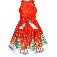 Girls Dress Christmas Eve Christmas Tree Snow Reindeer Party Size 7-14 Years