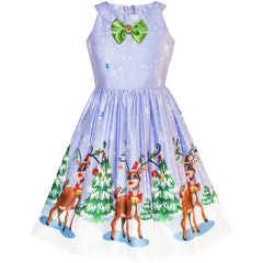 Girls Dress Christmas Eve Christmas Tree Snow Reindeer Party Size 7-14 Years