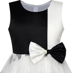 Girls Dress Bow Tie Color Contrast Size 4-12 Years