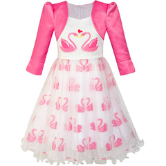 Girls Dress 2-in-1 Bolero Elegant Swan Party Dress Size 4-10 Years