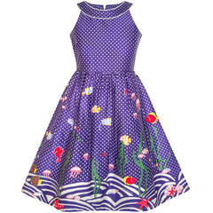 Girls Dress Flower Halter Flare Dress Princess Size 5-14 Years