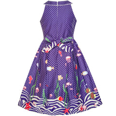 Girls Dress Flower Halter Flare Dress Princess Size 5-14 Years